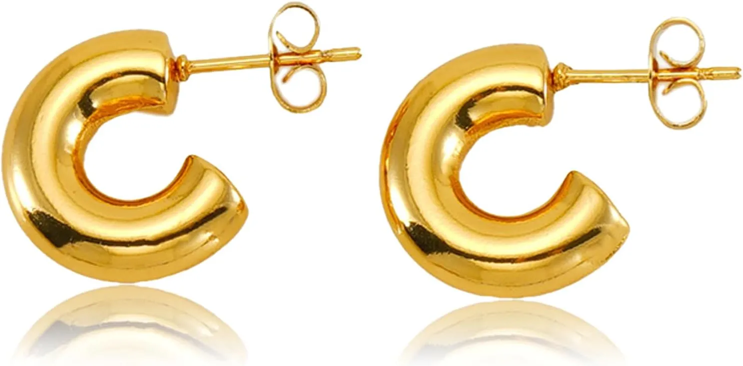 Chunky Gold Hoop Earrings for Women Trendy Brushed Gold Filled Hoop Earrings Big Thick Huggie Hoops Earrings Dainty Gold Jewelry Gift for Girls