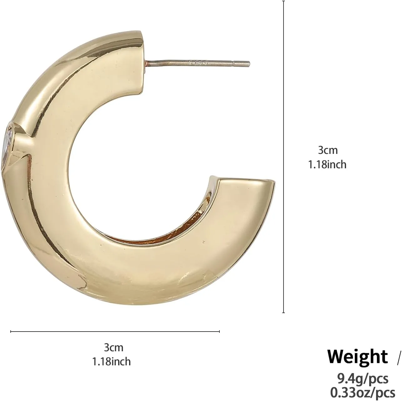 Chunky Gold Hoop Earring,Sterling Silver Post Hypoallergenic Earring with AAA Cubic Zirconia,Fashion Jewelry for Women