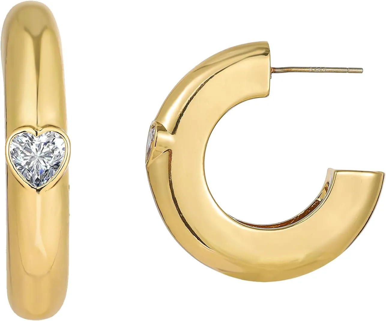 Chunky Gold Hoop Earring,Sterling Silver Post Hypoallergenic Earring with AAA Cubic Zirconia,Fashion Jewelry for Women