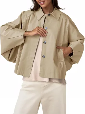 Cicy Bell Womens Oversized Cropped Trench Coats Batwing Sleeve Trendy Casual Jackets Button Up Outerwear