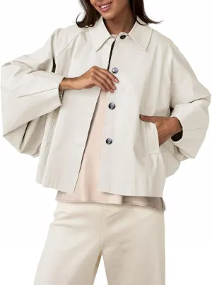 Cicy Bell Womens Oversized Cropped Trench Coats Batwing Sleeve Trendy Casual Jackets Button Up Outerwear