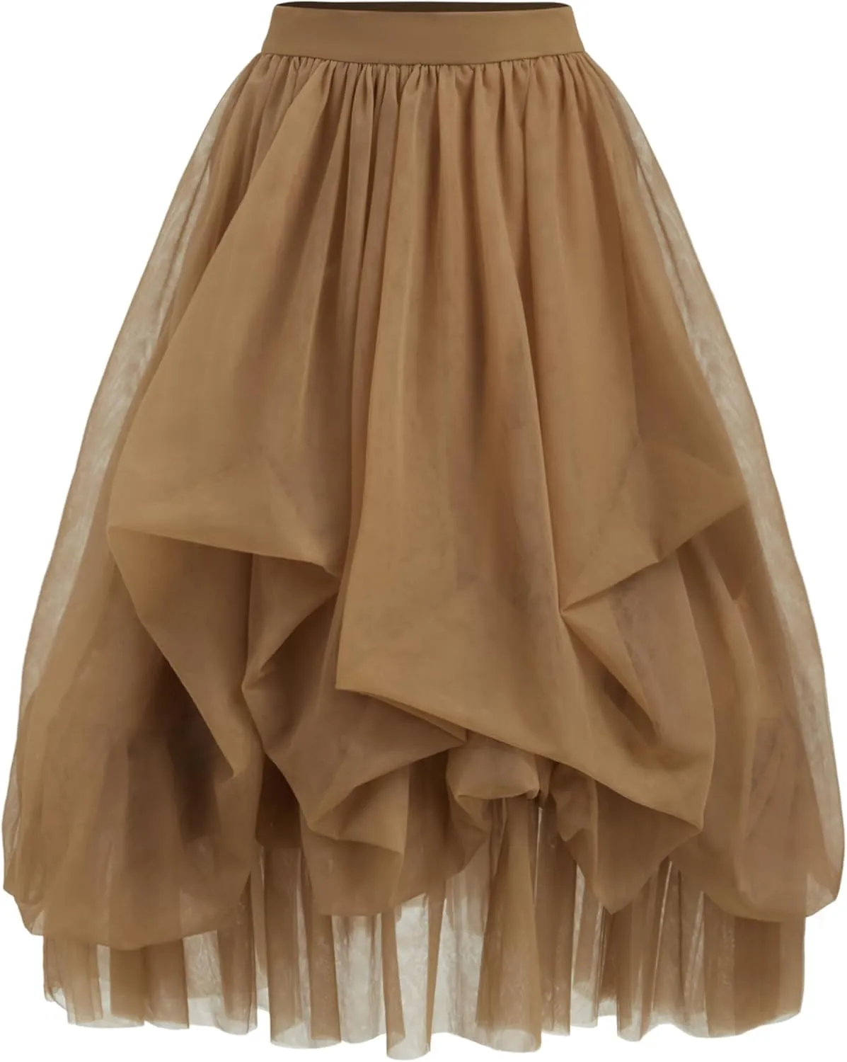 CIDER Tulle Skirts for Women Mesh Mid Waist Ruffle Long Skirt Maxi Skirt Layered A Line Tulle Tutu Skirt