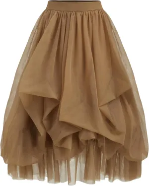 CIDER Tulle Skirts for Women Mesh Mid Waist Ruffle Long Skirt Maxi Skirt Layered A Line Tulle Tutu Skirt