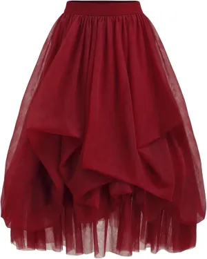 CIDER Tulle Skirts for Women Mesh Mid Waist Ruffle Long Skirt Maxi Skirt Layered A Line Tulle Tutu Skirt