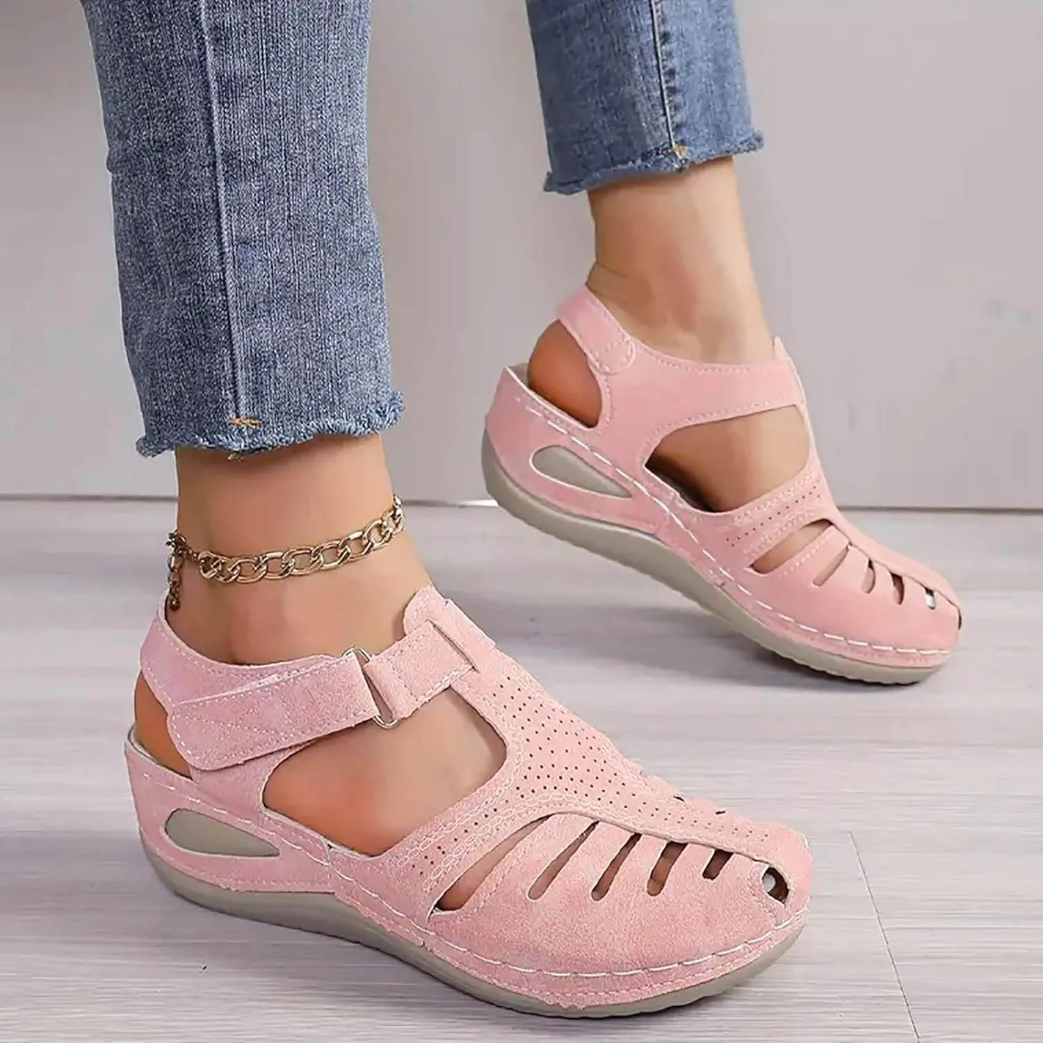 Closed Toe Sandals Women Flat Dressy Comfortable Slip On Sandals Non Slip Platform Wedge Sandals Walking Sandals