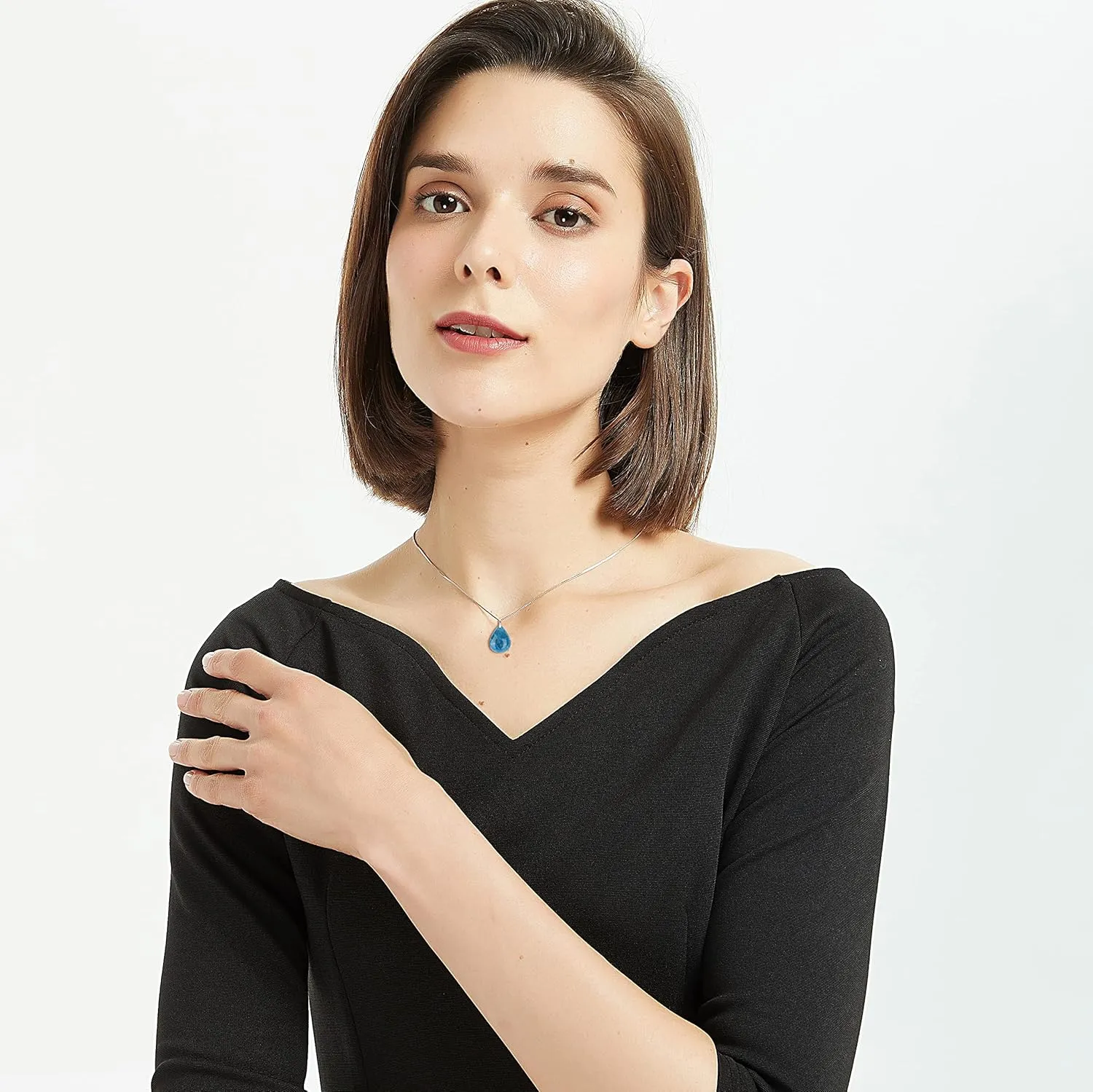 COAI Women's Silver Chain Necklace Teardrop Pendant Crystal Necklace for Women