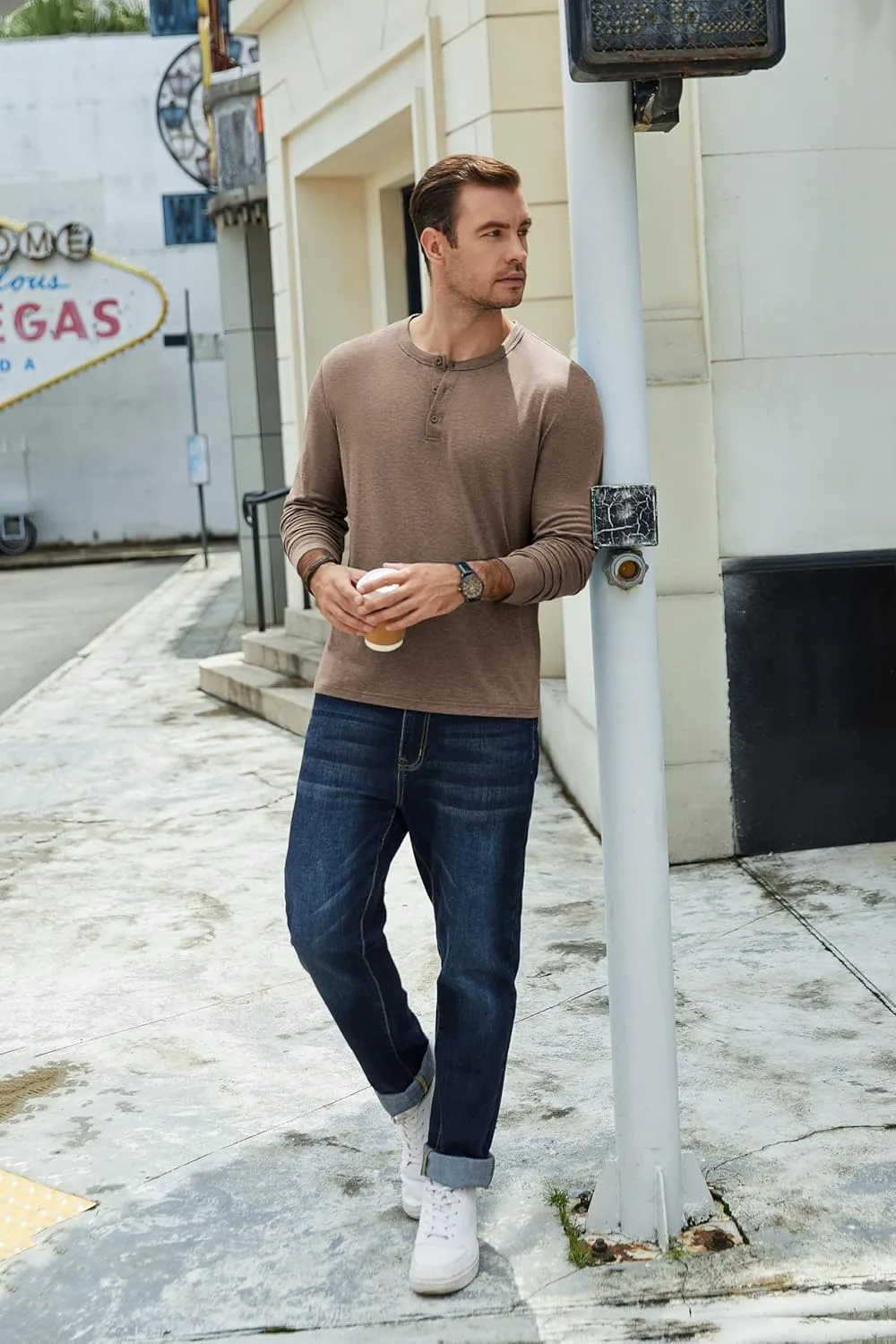 COOFANDY Men's Henley T-Shirt Long Sleeve Casual Lightweight Pullover Shirts Soft Stretch Basic Tees Fall Tops