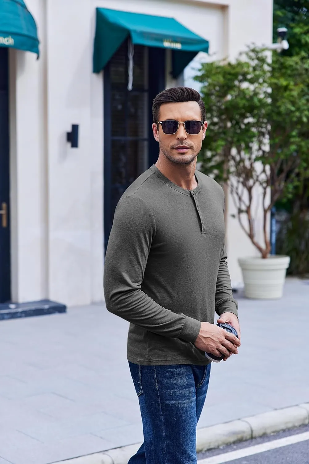 COOFANDY Men's Henley T-Shirt Long Sleeve Casual Lightweight Pullover Shirts Soft Stretch Basic Tees Fall Tops