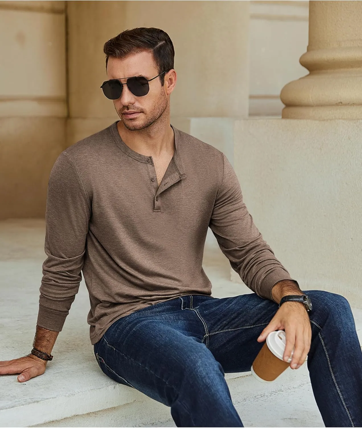 COOFANDY Men's Henley T-Shirt Long Sleeve Casual Lightweight Pullover Shirts Soft Stretch Basic Tees Fall Tops