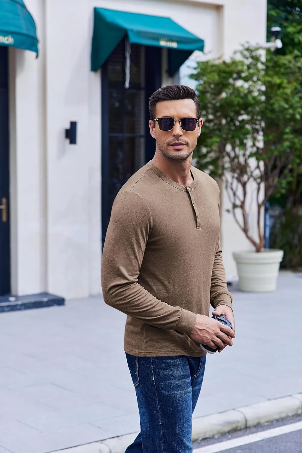 COOFANDY Men's Henley T-Shirt Long Sleeve Casual Lightweight Pullover Shirts Soft Stretch Basic Tees Fall Tops