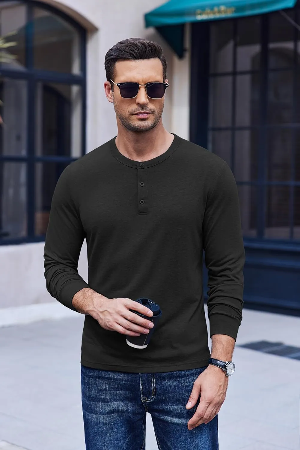 COOFANDY Men's Henley T-Shirt Long Sleeve Casual Lightweight Pullover Shirts Soft Stretch Basic Tees Fall Tops
