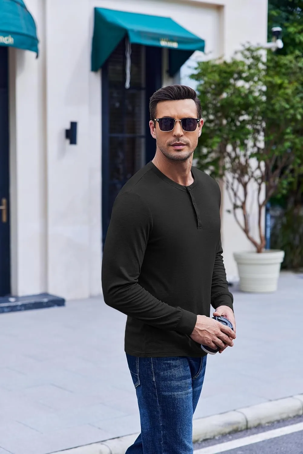 COOFANDY Men's Henley T-Shirt Long Sleeve Casual Lightweight Pullover Shirts Soft Stretch Basic Tees Fall Tops