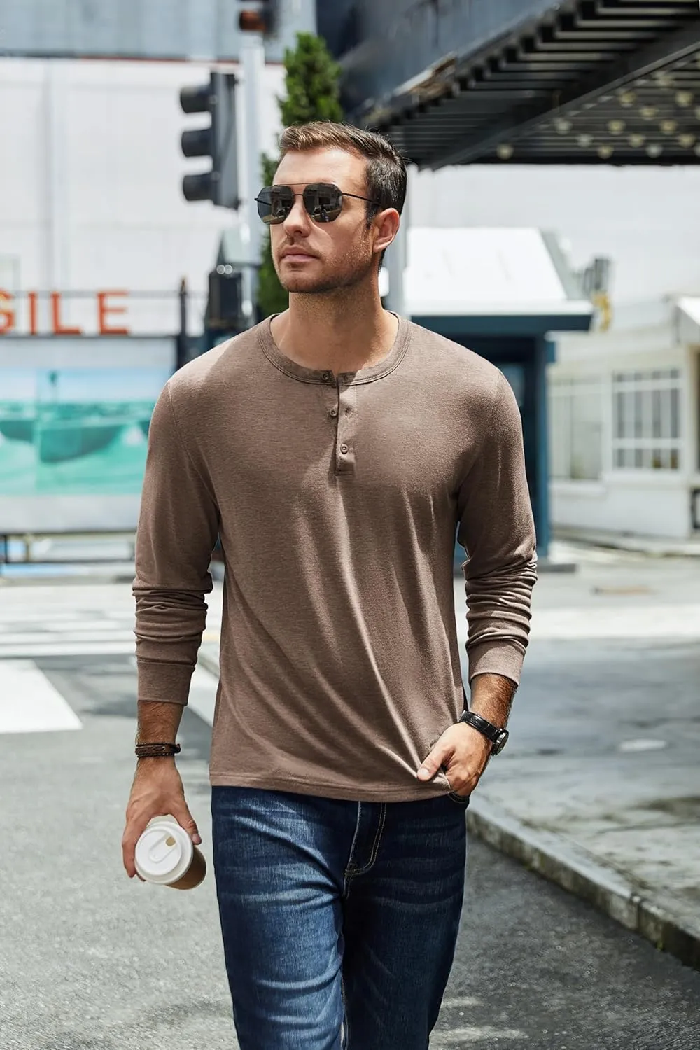 COOFANDY Men's Henley T-Shirt Long Sleeve Casual Lightweight Pullover Shirts Soft Stretch Basic Tees Fall Tops
