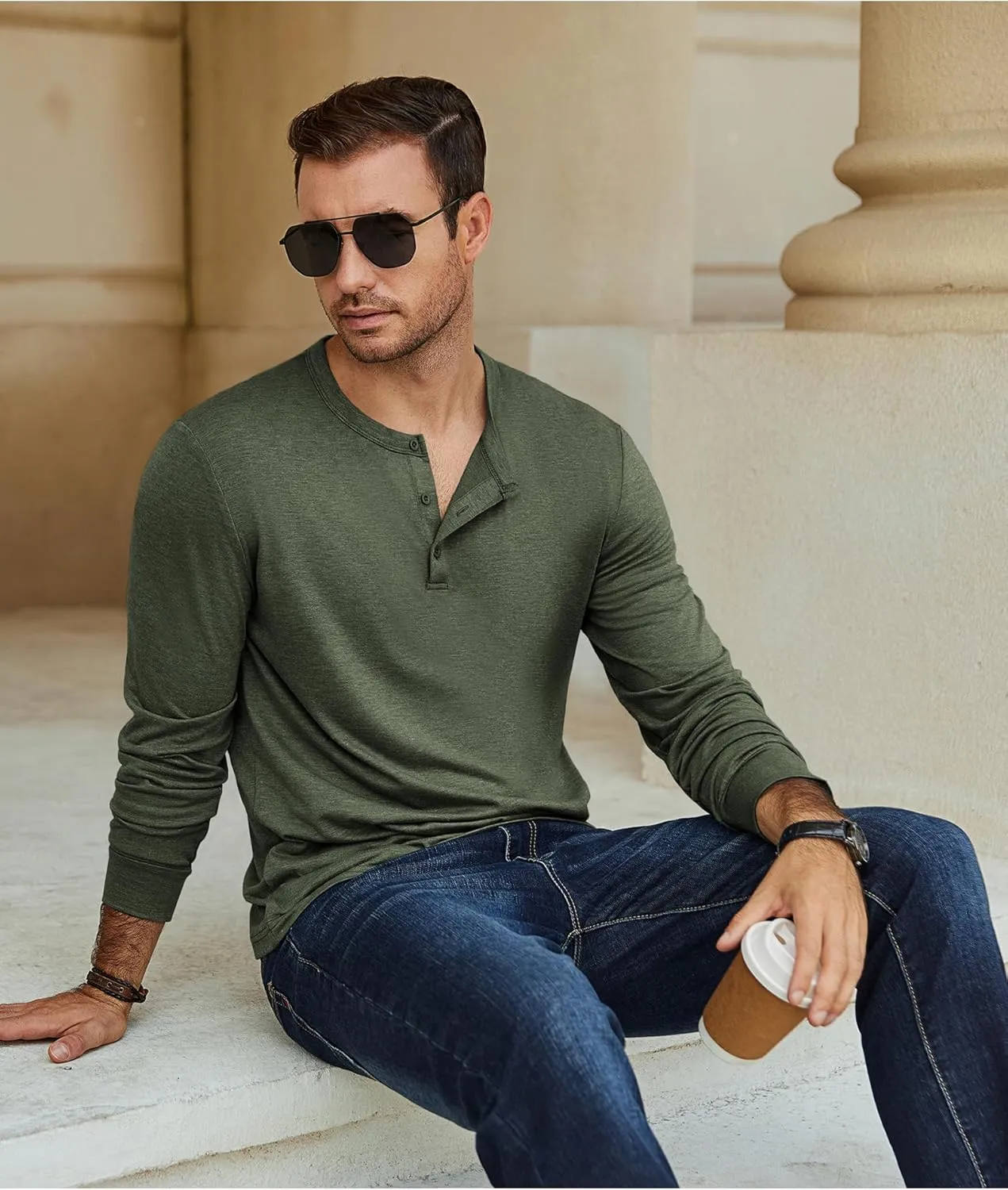COOFANDY Men's Henley T-Shirt Long Sleeve Casual Lightweight Pullover Shirts Soft Stretch Basic Tees Fall Tops