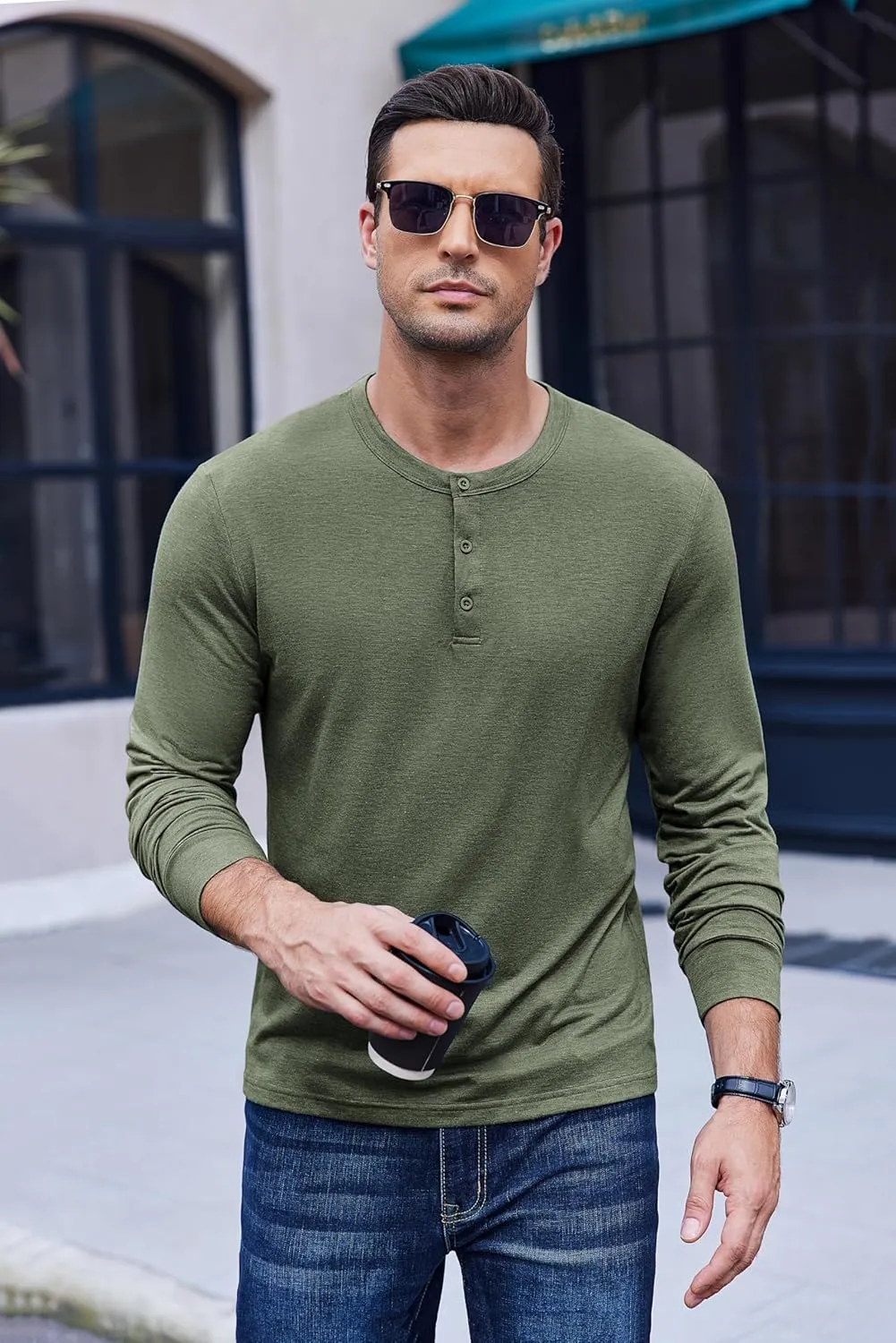 COOFANDY Men's Henley T-Shirt Long Sleeve Casual Lightweight Pullover Shirts Soft Stretch Basic Tees Fall Tops