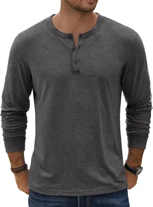COOFANDY Men's Henley T-Shirt Long Sleeve Casual Lightweight Pullover Shirts Soft Stretch Basic Tees Fall Tops