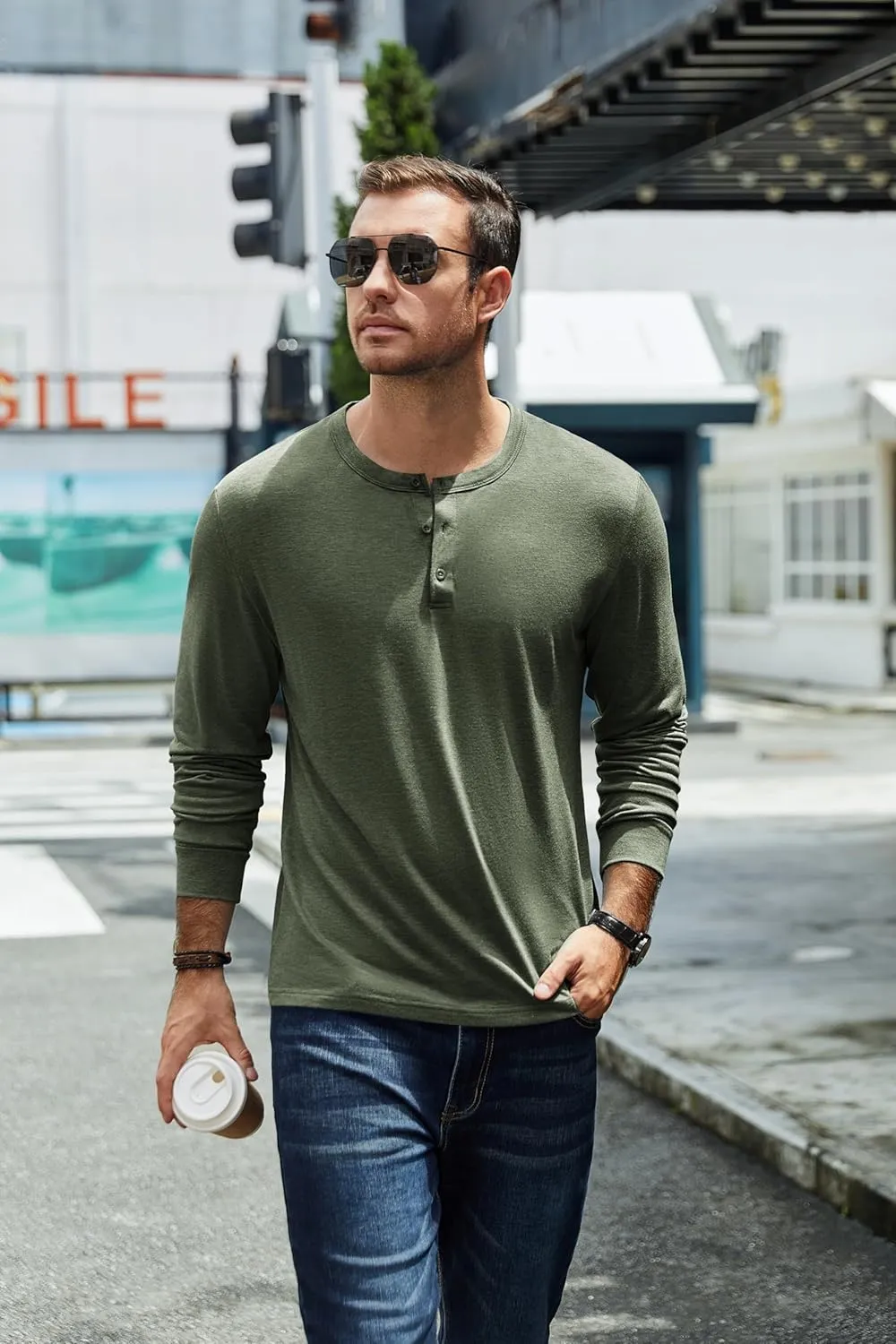 COOFANDY Men's Henley T-Shirt Long Sleeve Casual Lightweight Pullover Shirts Soft Stretch Basic Tees Fall Tops