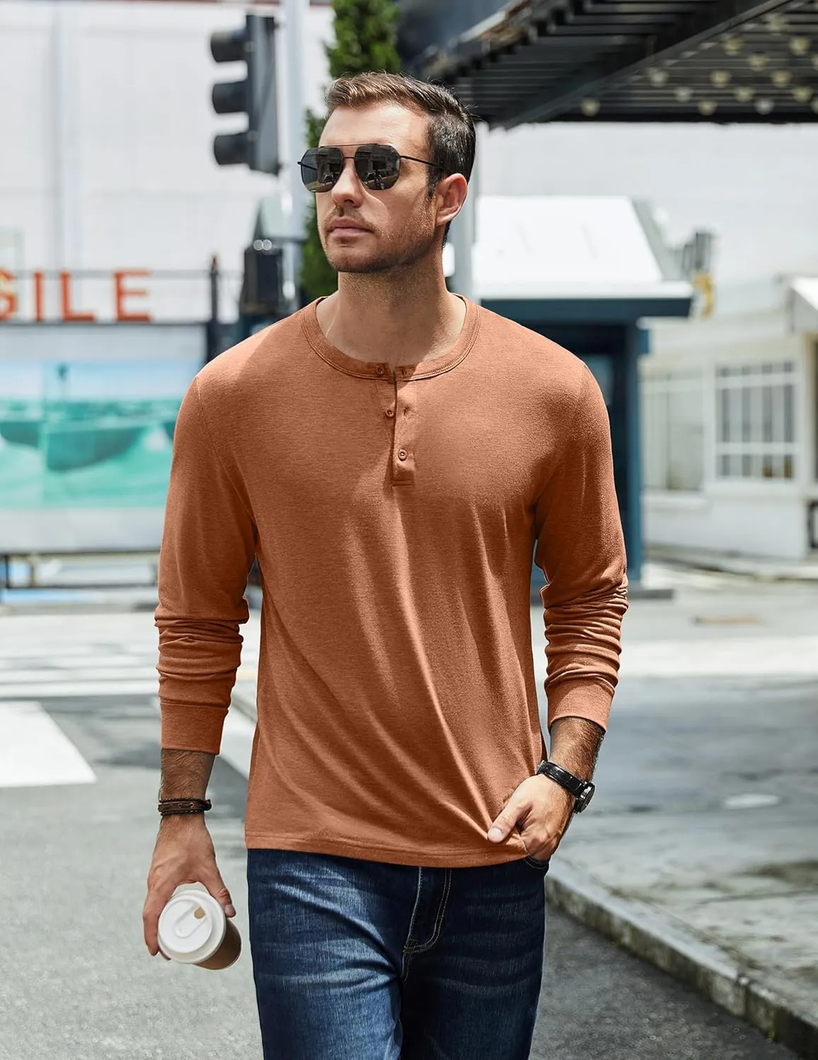 COOFANDY Men's Henley T-Shirt Long Sleeve Casual Lightweight Pullover Shirts Soft Stretch Basic Tees Fall Tops