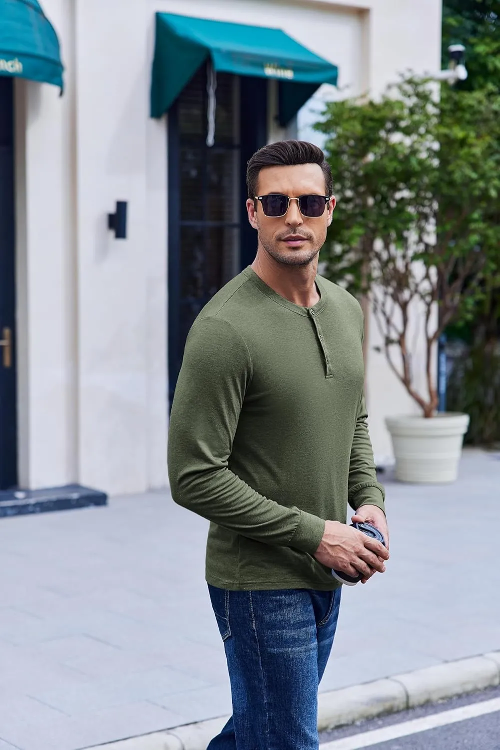 COOFANDY Men's Henley T-Shirt Long Sleeve Casual Lightweight Pullover Shirts Soft Stretch Basic Tees Fall Tops