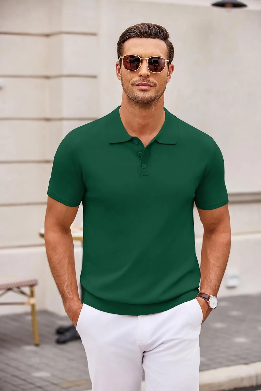 COOFANDY Mens Knit Polo Shirts Casual Short Sleeve Button Down Polo Shirt Classic Golf Shirts