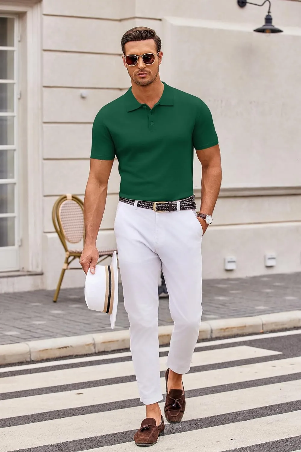 COOFANDY Mens Knit Polo Shirts Casual Short Sleeve Button Down Polo Shirt Classic Golf Shirts