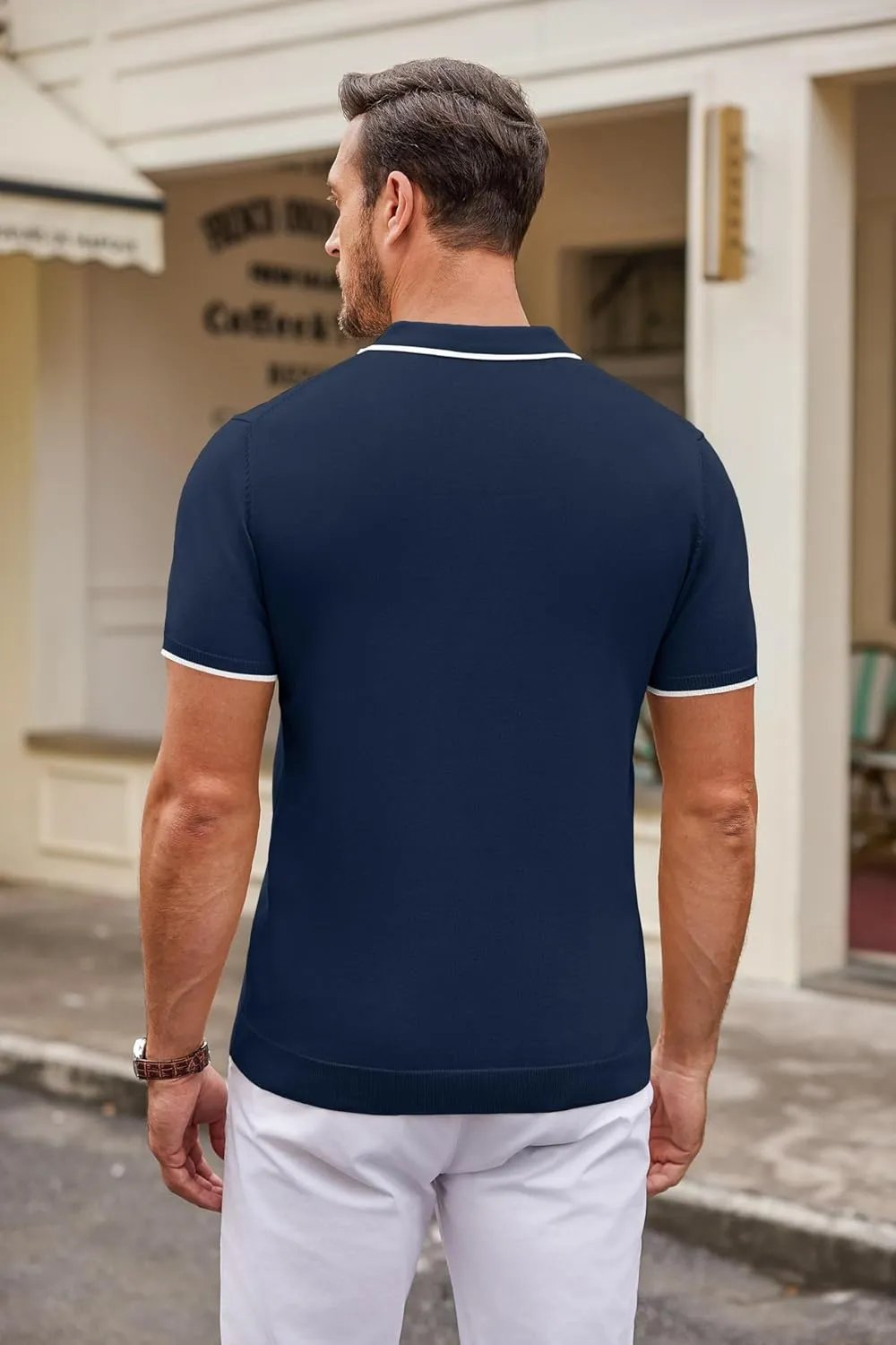 COOFANDY Mens Knit Polo Shirts Casual Short Sleeve Button Down Polo Shirt Classic Golf Shirts