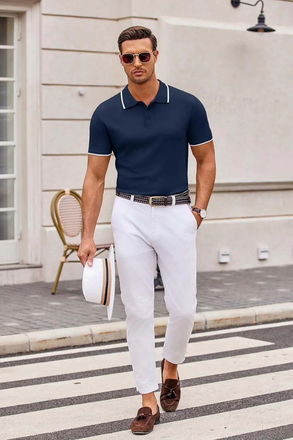 COOFANDY Mens Knit Polo Shirts Casual Short Sleeve Button Down Polo Shirt Classic Golf Shirts
