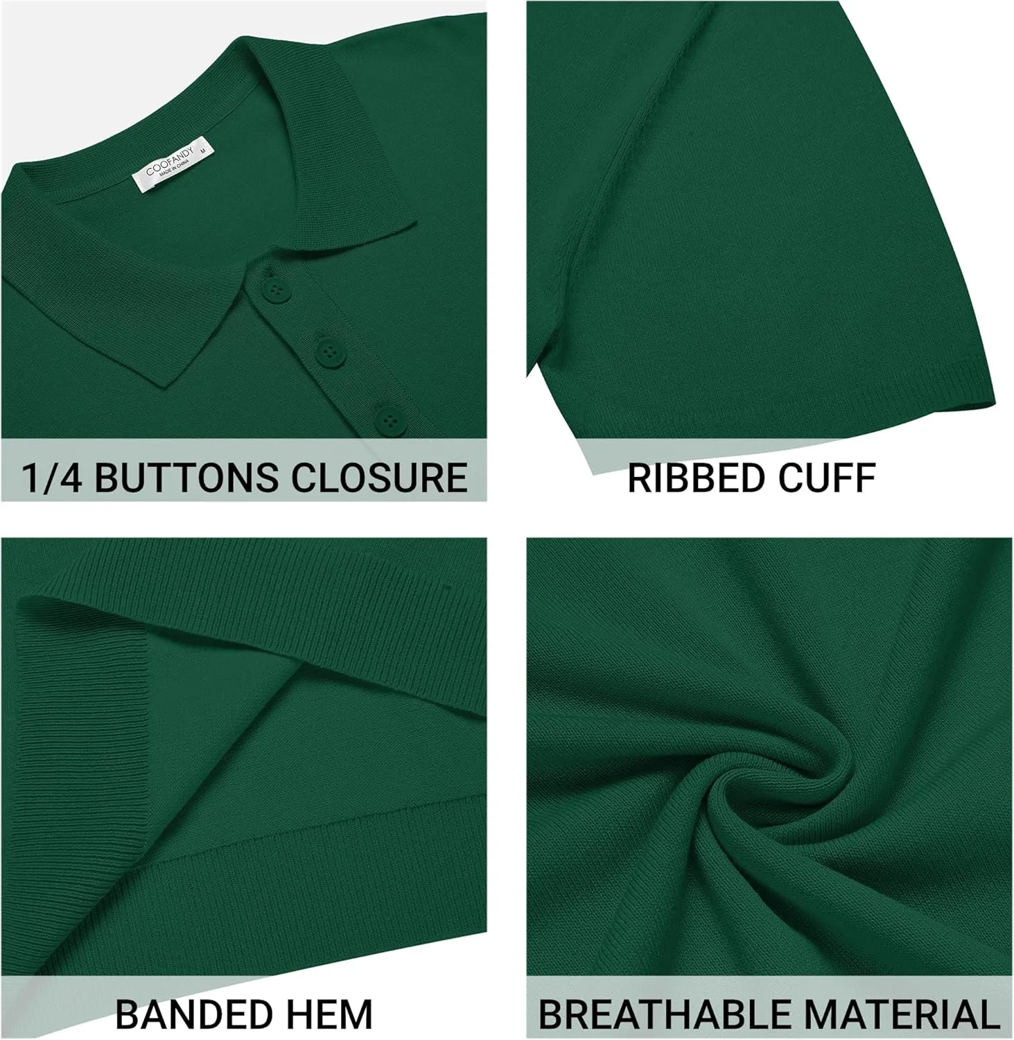 COOFANDY Mens Knit Polo Shirts Casual Short Sleeve Button Down Polo Shirt Classic Golf Shirts