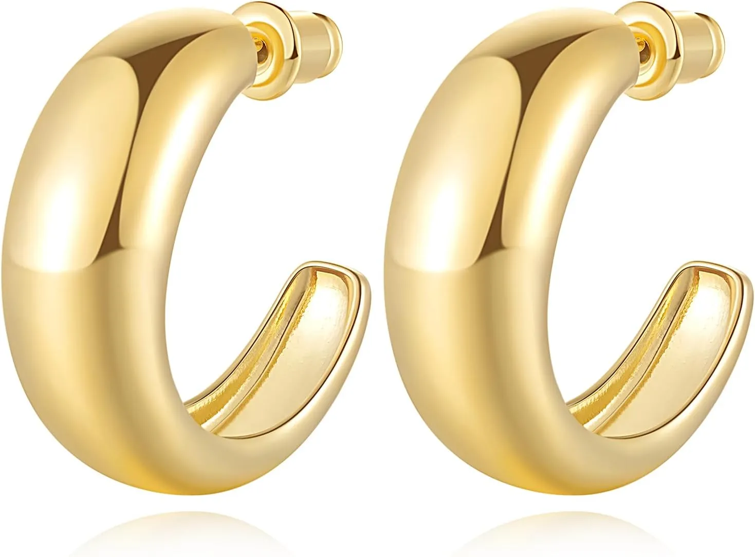 Cossa Hoop Earrings 14K Gold Earrings for Women Thick Chunky Gold Hoop Earring Small Hoops Earring C-shaped 25mm