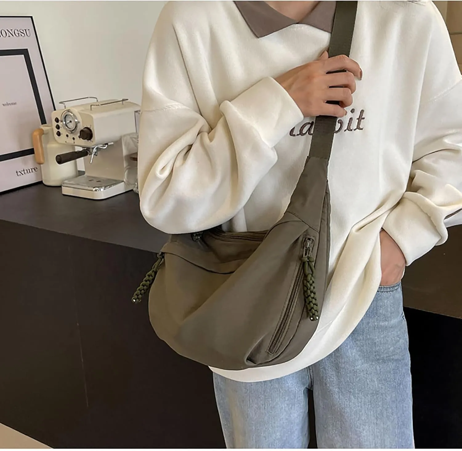 Crescent Shoulder Bag Nylon Crossbody Bag for Women Nylon Hobo Bags Slouchy Sling Purse Dumpling Bags