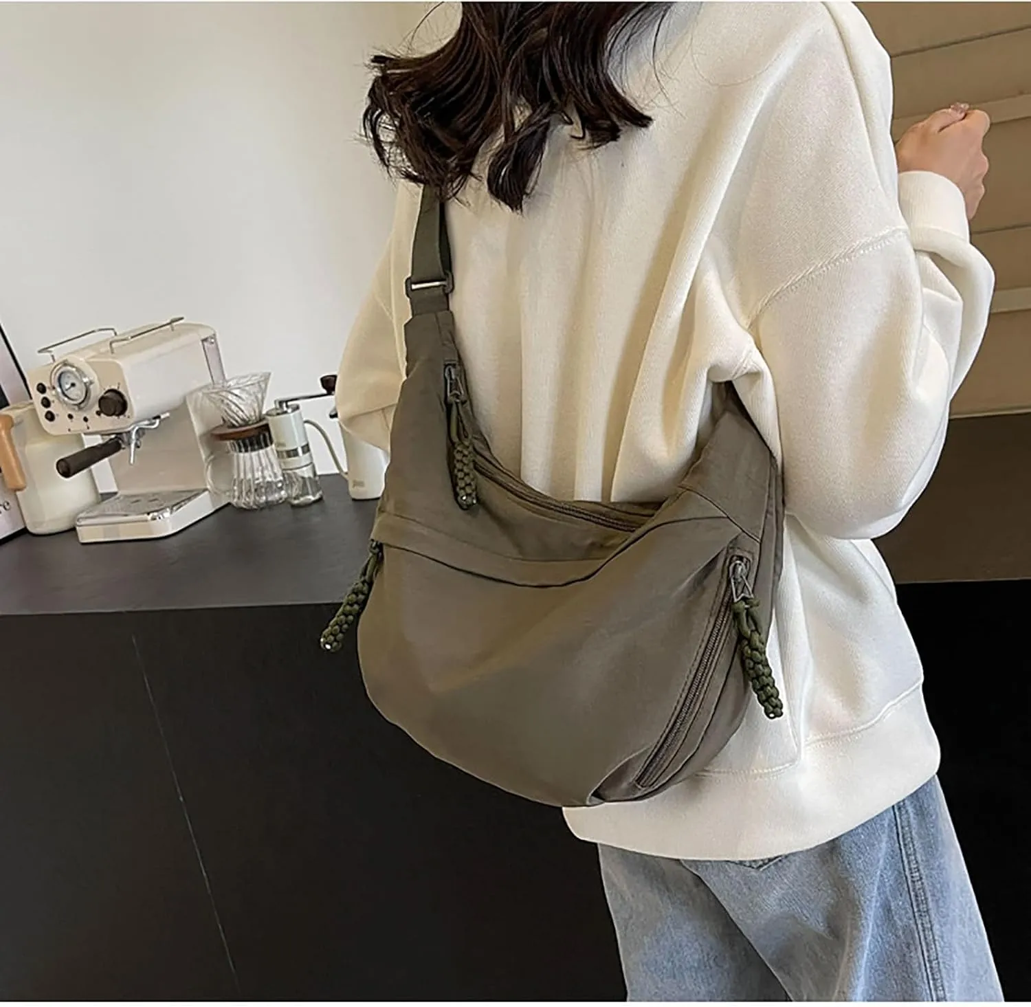 Crescent Shoulder Bag Nylon Crossbody Bag for Women Nylon Hobo Bags Slouchy Sling Purse Dumpling Bags