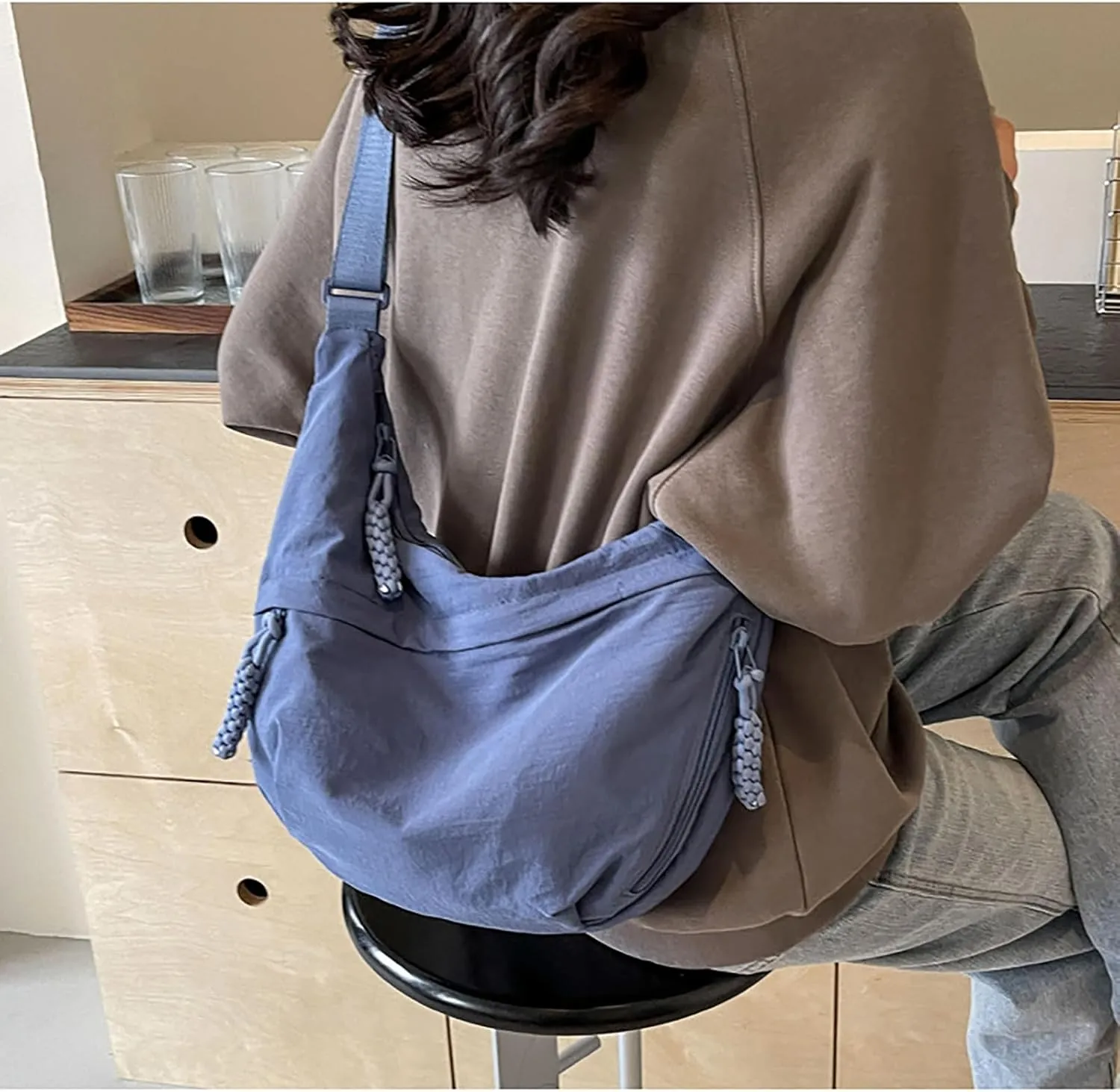 Crescent Shoulder Bag Nylon Crossbody Bag for Women Nylon Hobo Bags Slouchy Sling Purse Dumpling Bags