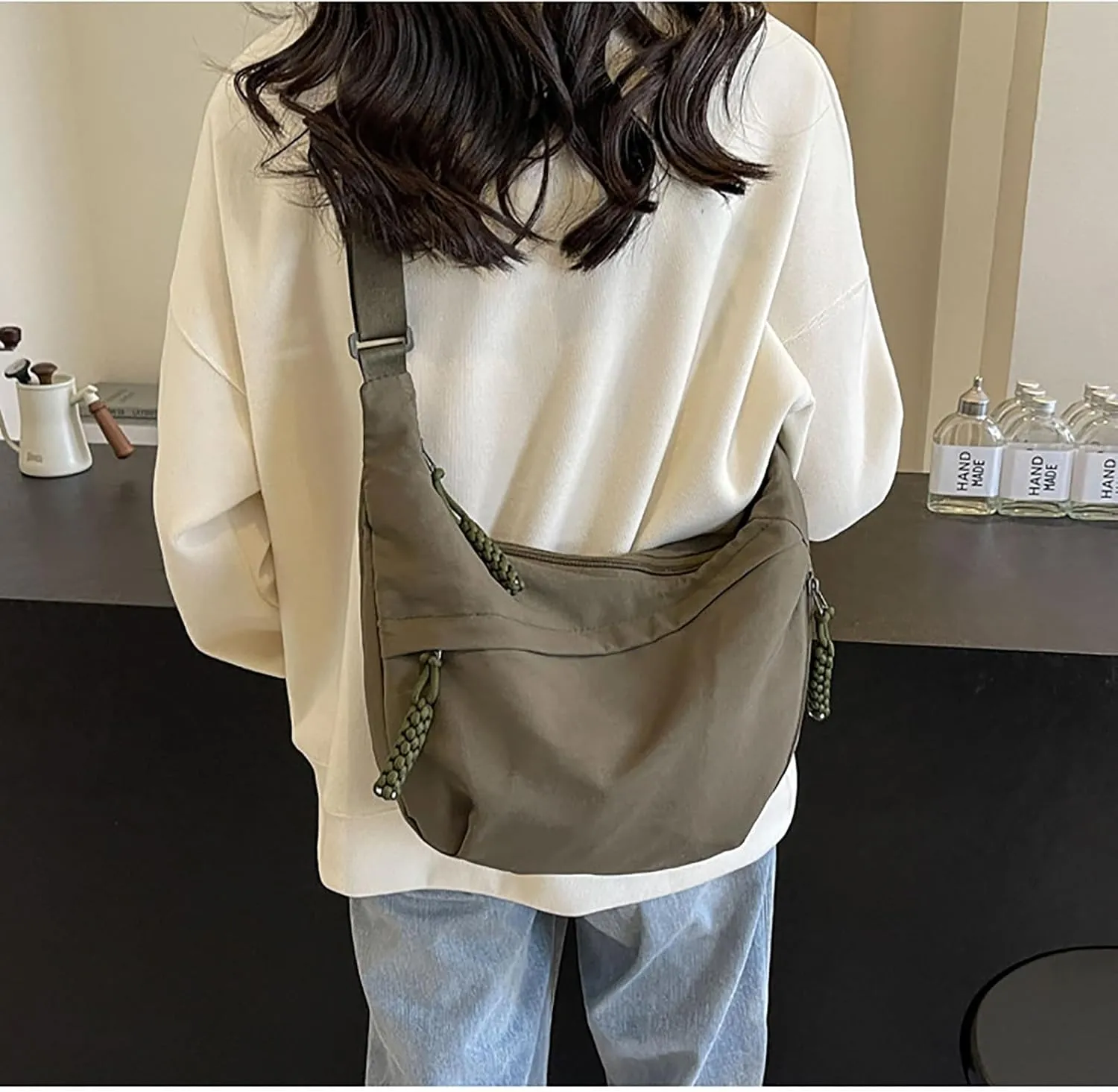 Crescent Shoulder Bag Nylon Crossbody Bag for Women Nylon Hobo Bags Slouchy Sling Purse Dumpling Bags
