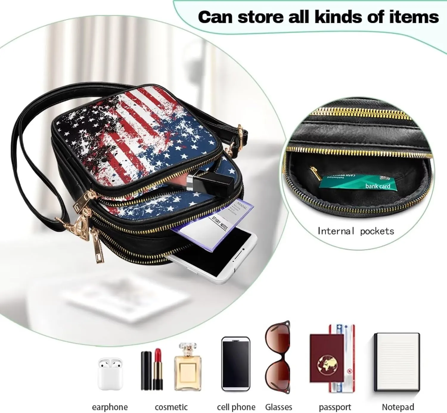 Crossbody Purses for Womens Multi Pocket Shoulder Purses Waterproof Crossbody Bag PU Leather Shoulder Satchel Bag
