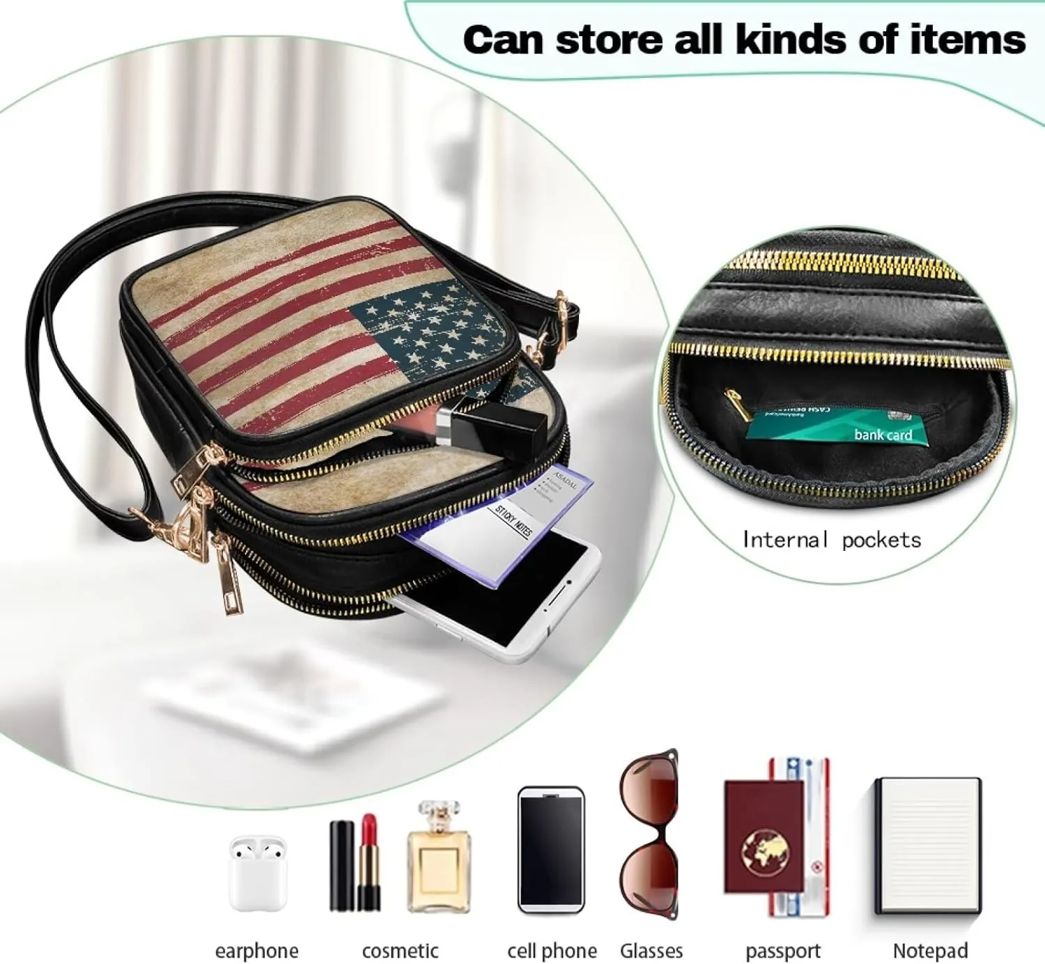 Crossbody Purses for Womens Multi Pocket Shoulder Purses Waterproof Crossbody Bag PU Leather Shoulder Satchel Bag