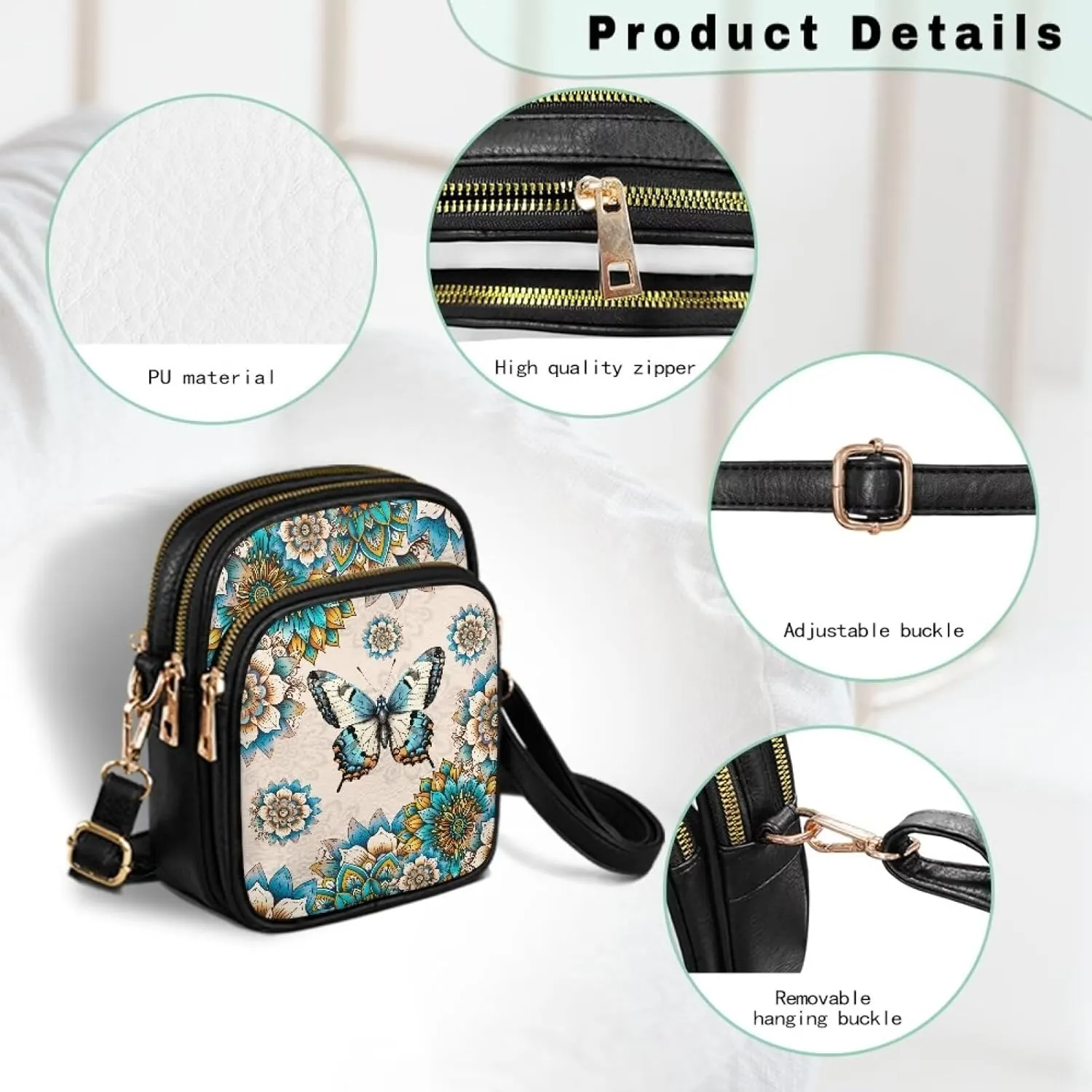 Crossbody Purses for Womens Multi Pocket Shoulder Purses Waterproof Crossbody Bag PU Leather Shoulder Satchel Bag