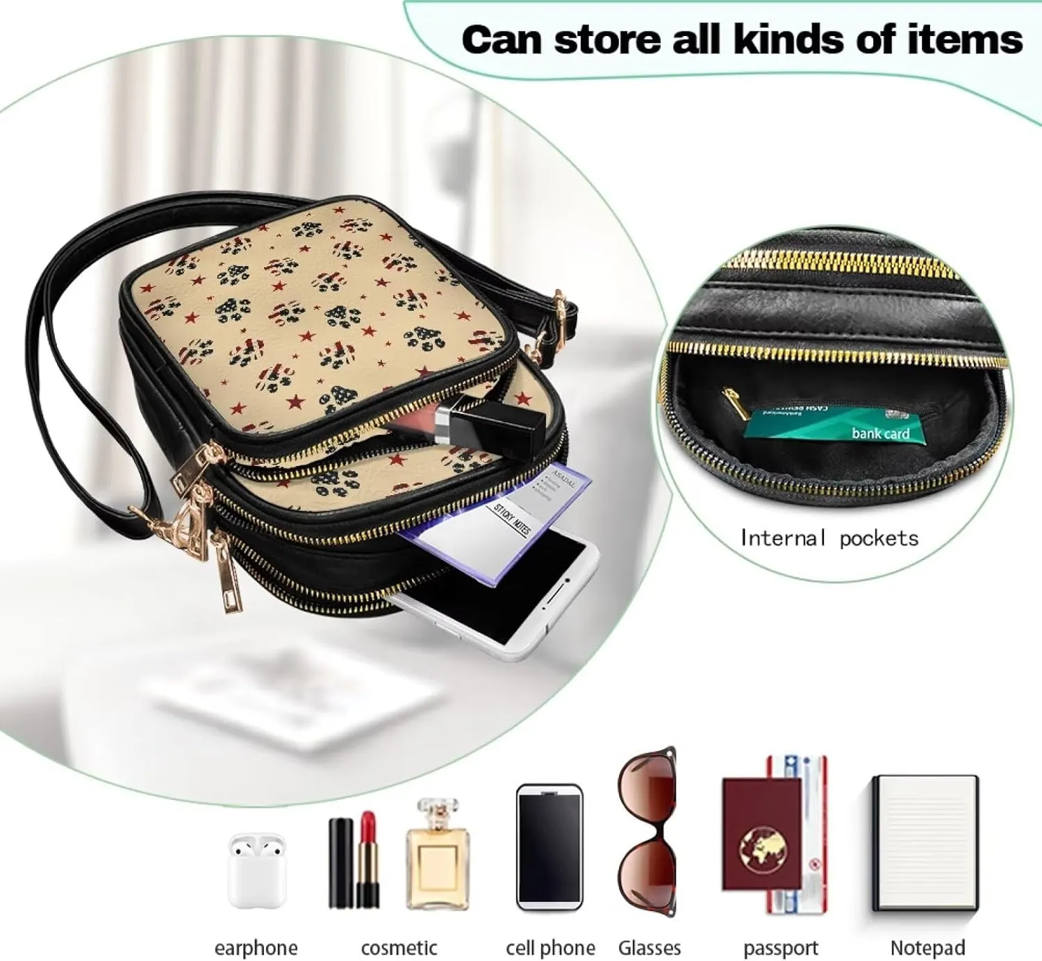 Crossbody Purses for Womens Multi Pocket Shoulder Purses Waterproof Crossbody Bag PU Leather Shoulder Satchel Bag