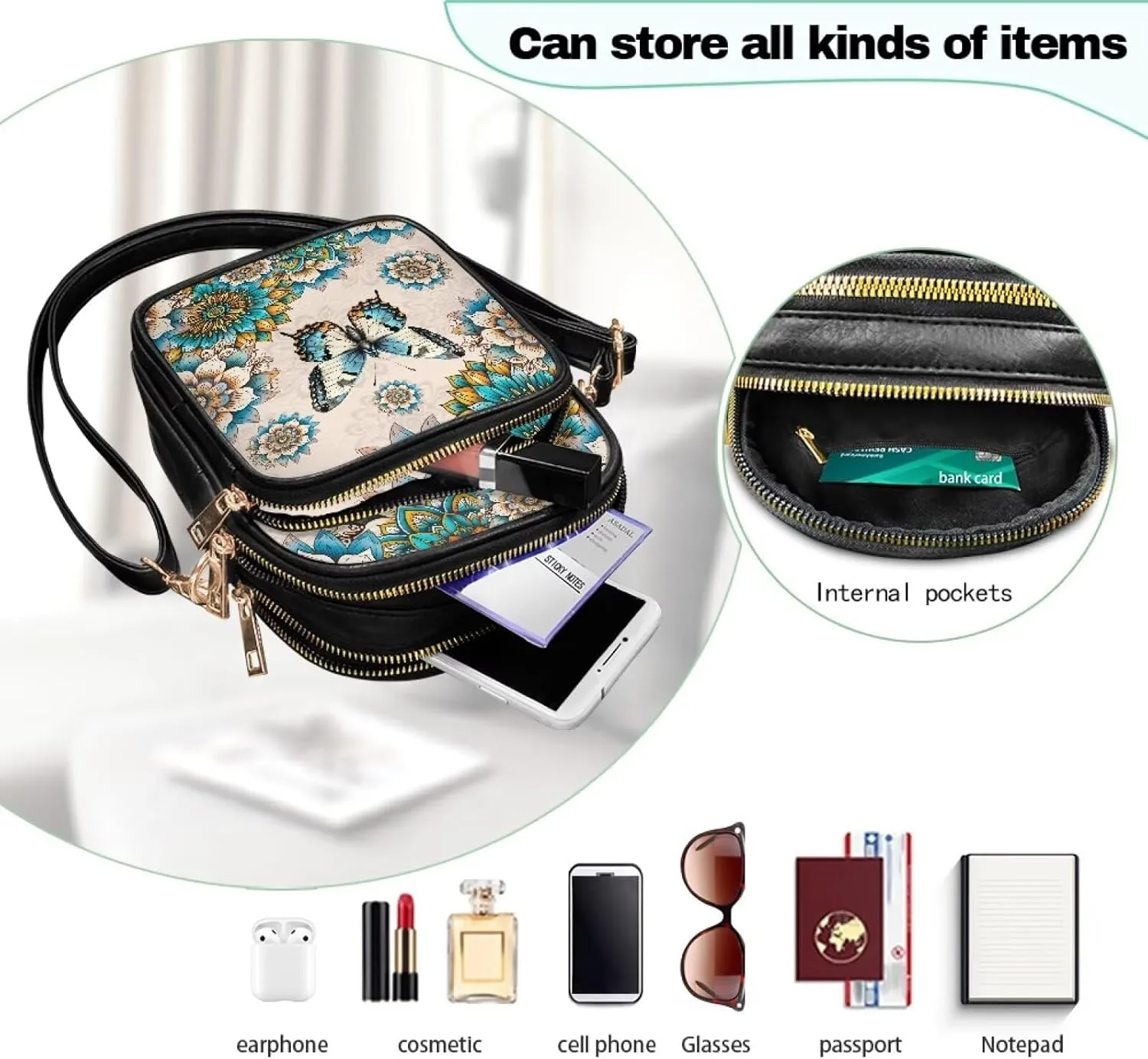 Crossbody Purses for Womens Multi Pocket Shoulder Purses Waterproof Crossbody Bag PU Leather Shoulder Satchel Bag