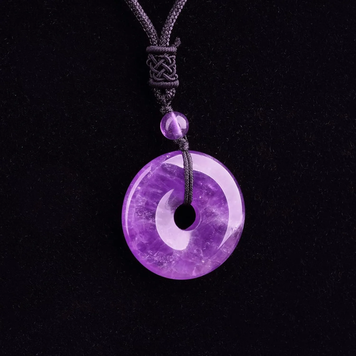 Crystal Necklace Lucky Coin Healing Crystal and Stone Pendant with Adjustable Rope Natural Quartz 30mm Round Cricle Gemstone Necklaces Jewelry
