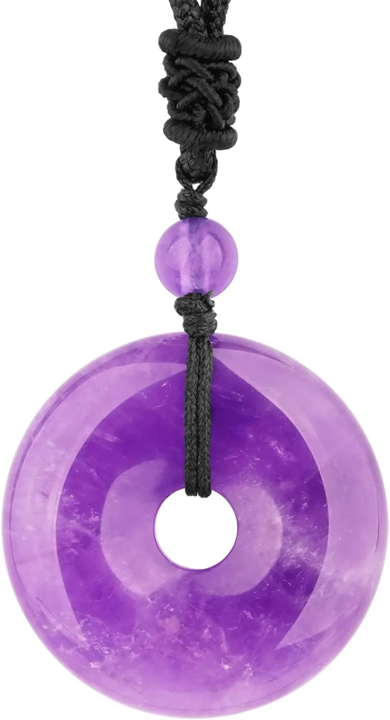 Crystal Necklace Lucky Coin Healing Crystal and Stone Pendant with Adjustable Rope Natural Quartz 30mm Round Cricle Gemstone Necklaces Jewelry