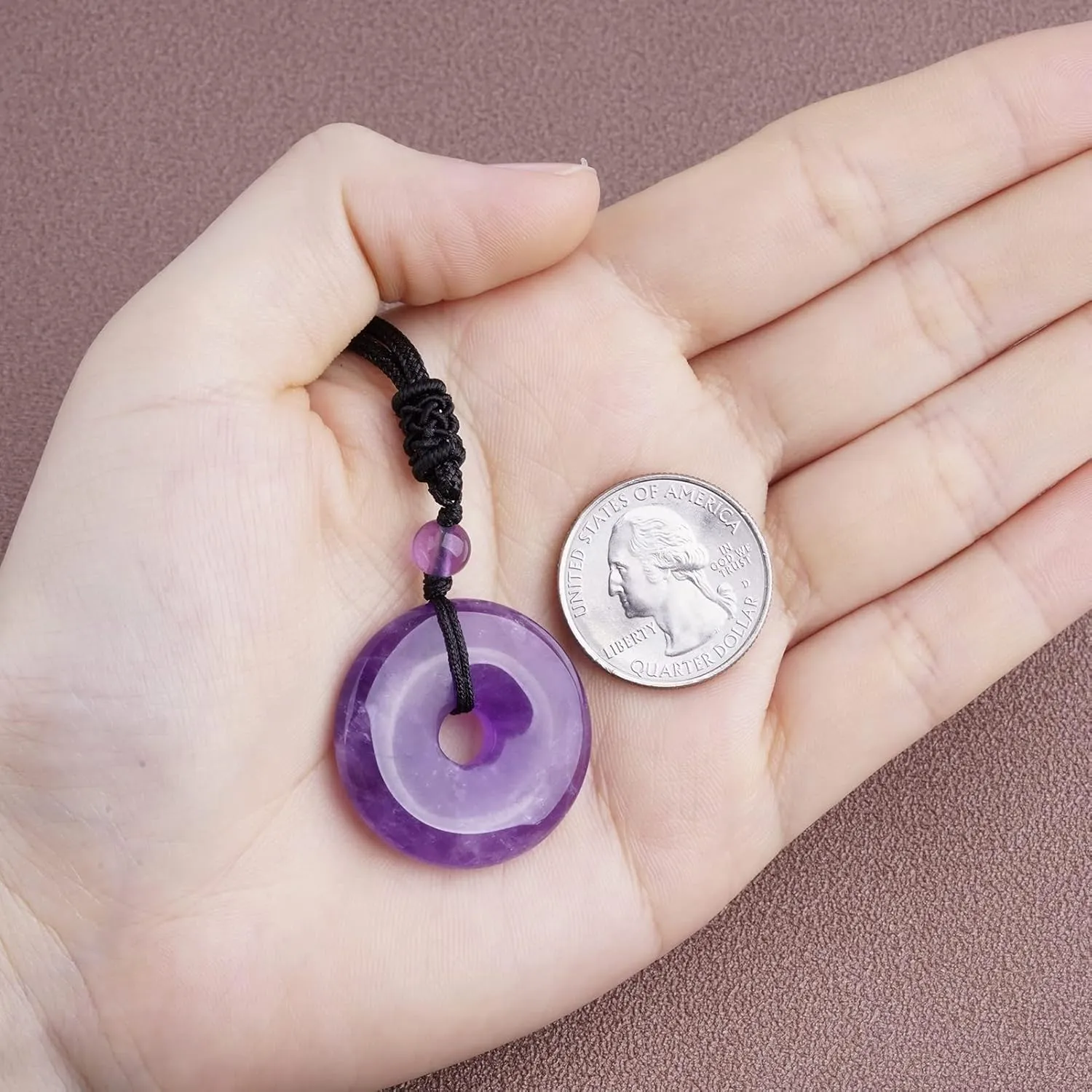 Crystal Necklace Lucky Coin Healing Crystal and Stone Pendant with Adjustable Rope Natural Quartz 30mm Round Cricle Gemstone Necklaces Jewelry