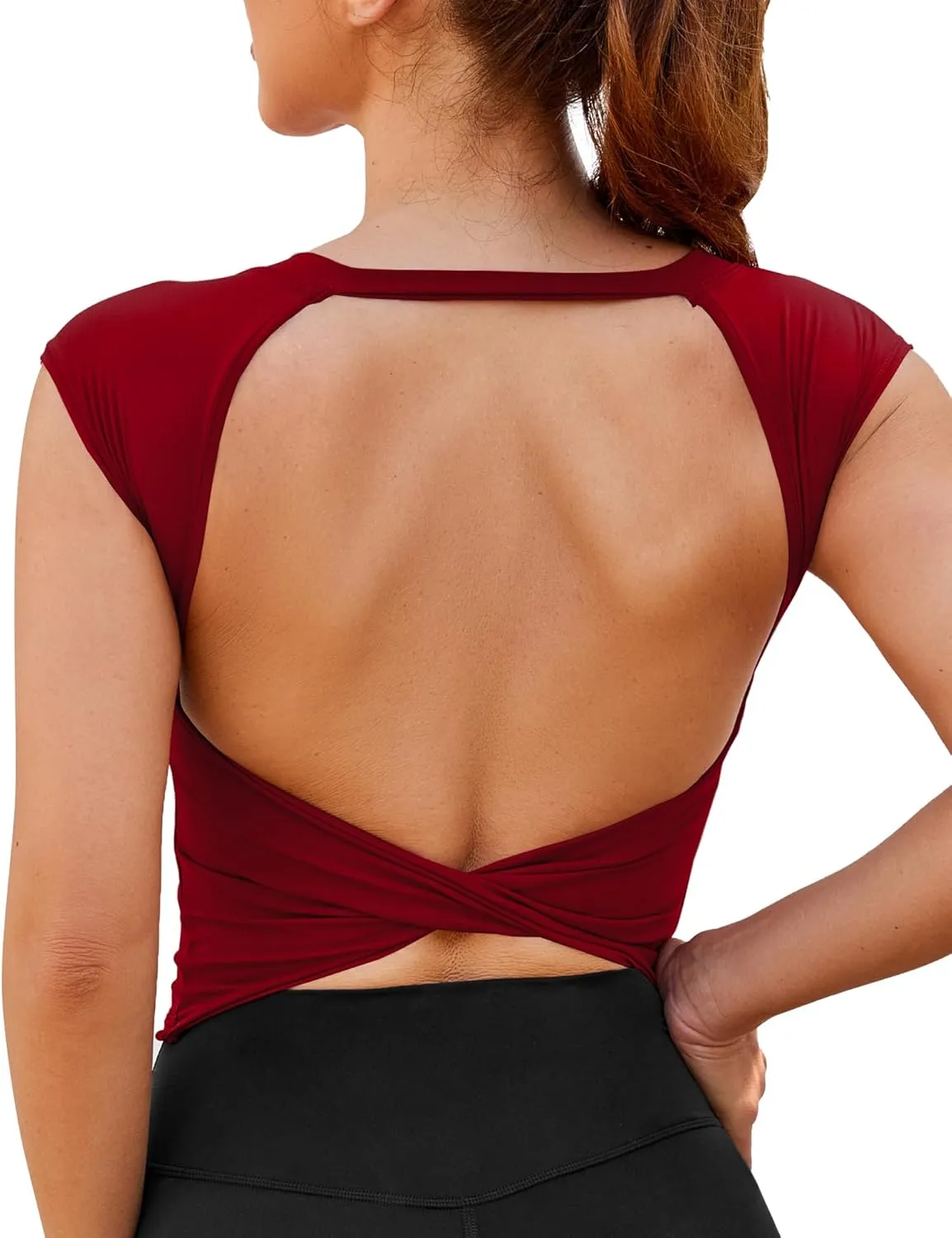 DaiLiWei Open Back Workout Tops for Women Longline Sports Bras Padded Crop Tank Yoga Top Low Back Shirts with Built in Bra