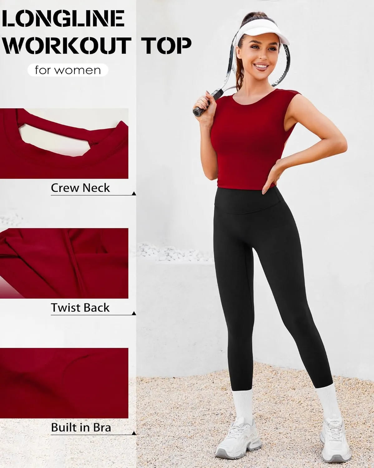 DaiLiWei Open Back Workout Tops for Women Longline Sports Bras Padded Crop Tank Yoga Top Low Back Shirts with Built in Bra