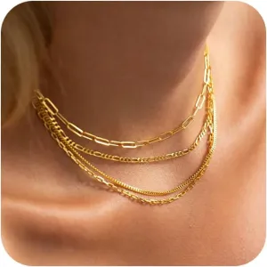Dainty Gold Necklace Layered Gold Necklaces for Women 14k Gold Plated Cuban O Box Paper Clip Chain Pendant Necklaces Cute Fashion Simple Jewelry Gift