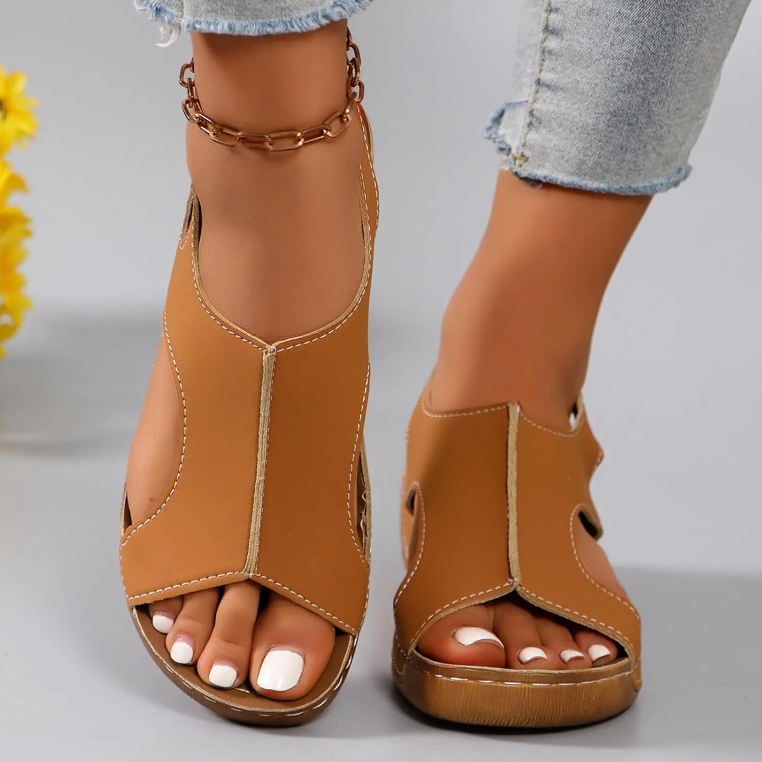 Damping Sole Upgradation Stretch Lightweight Sandals, Women Flat Sandals Orthopedic Arch Support Walking Summer Sandals Shoes