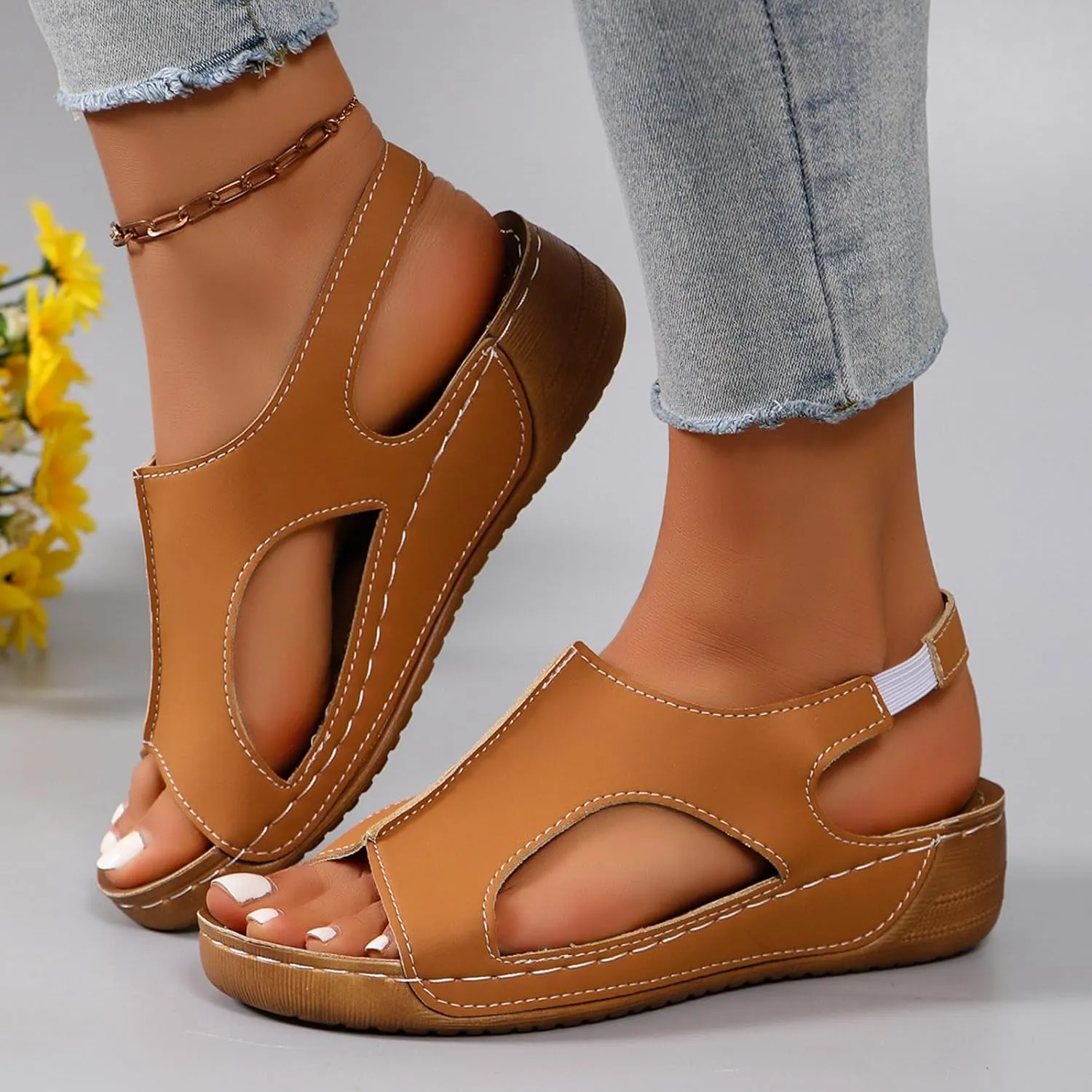 Damping Sole Upgradation Stretch Lightweight Sandals, Women Flat Sandals Orthopedic Arch Support Walking Summer Sandals Shoes