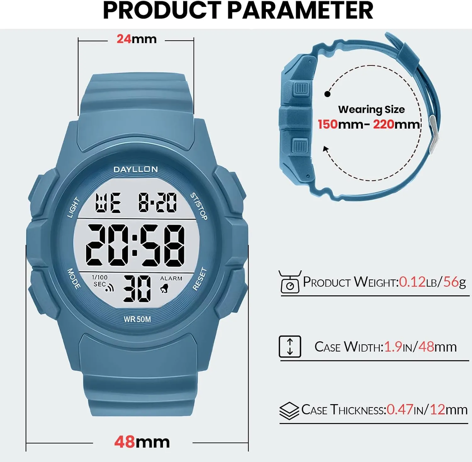 Dayllon Watch for Men Digital Sports Watches Waterproof Military Multifunction Chronograph Stopwatch Wristwatch with LED Backlight/Alarm/Date