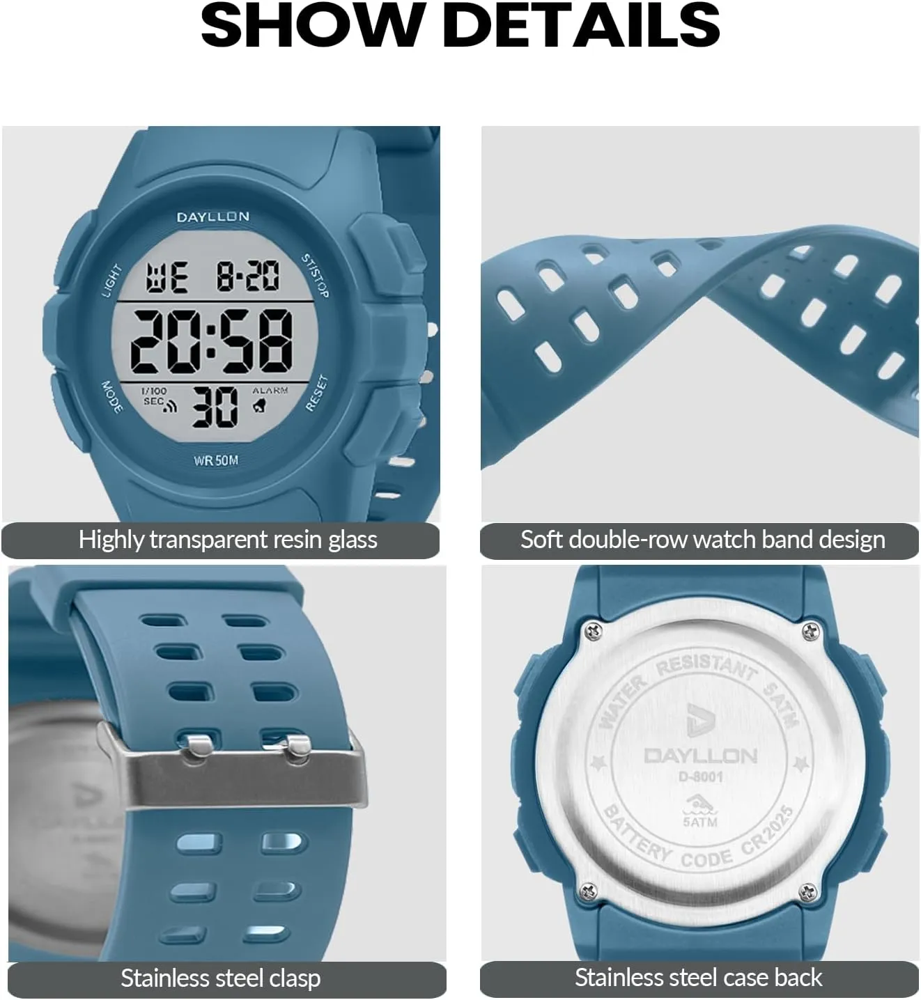 Dayllon Watch for Men Digital Sports Watches Waterproof Military Multifunction Chronograph Stopwatch Wristwatch with LED Backlight/Alarm/Date
