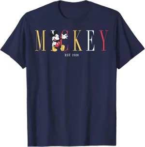 Disney mens Classic Disney Mickey And Friends Mickey Mouse Est 1928 Simple Text T Shirt, Blue, Small US