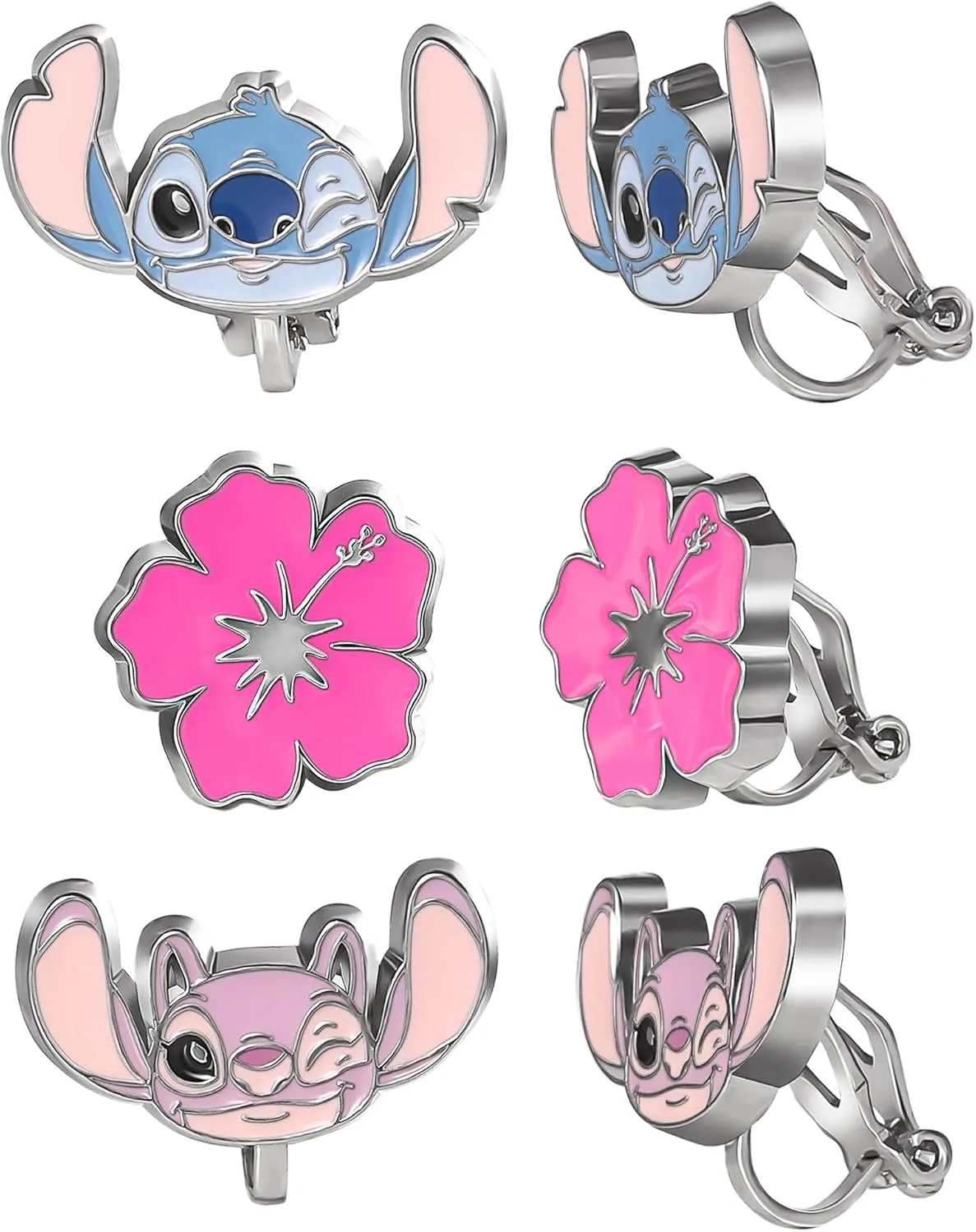 Disney Stitch and Angel Clip-On Earrings Official License, 3-Pack Gift Set